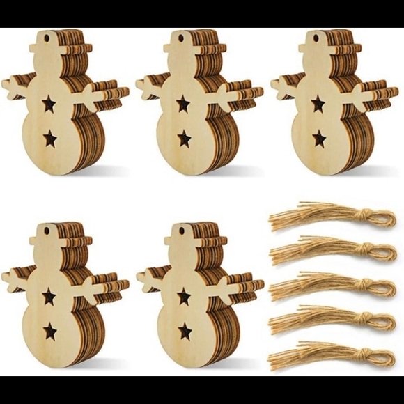 50 Pk Snowman Wooden Crafts to Paint Christmas Tree Hanging Ornaments - Picture 2 of 6